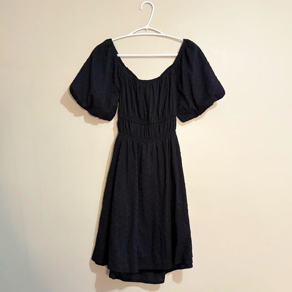 Japna Black Eyelet Cotton Puff Sleeve Open Back Dress - Picture 1 of 14